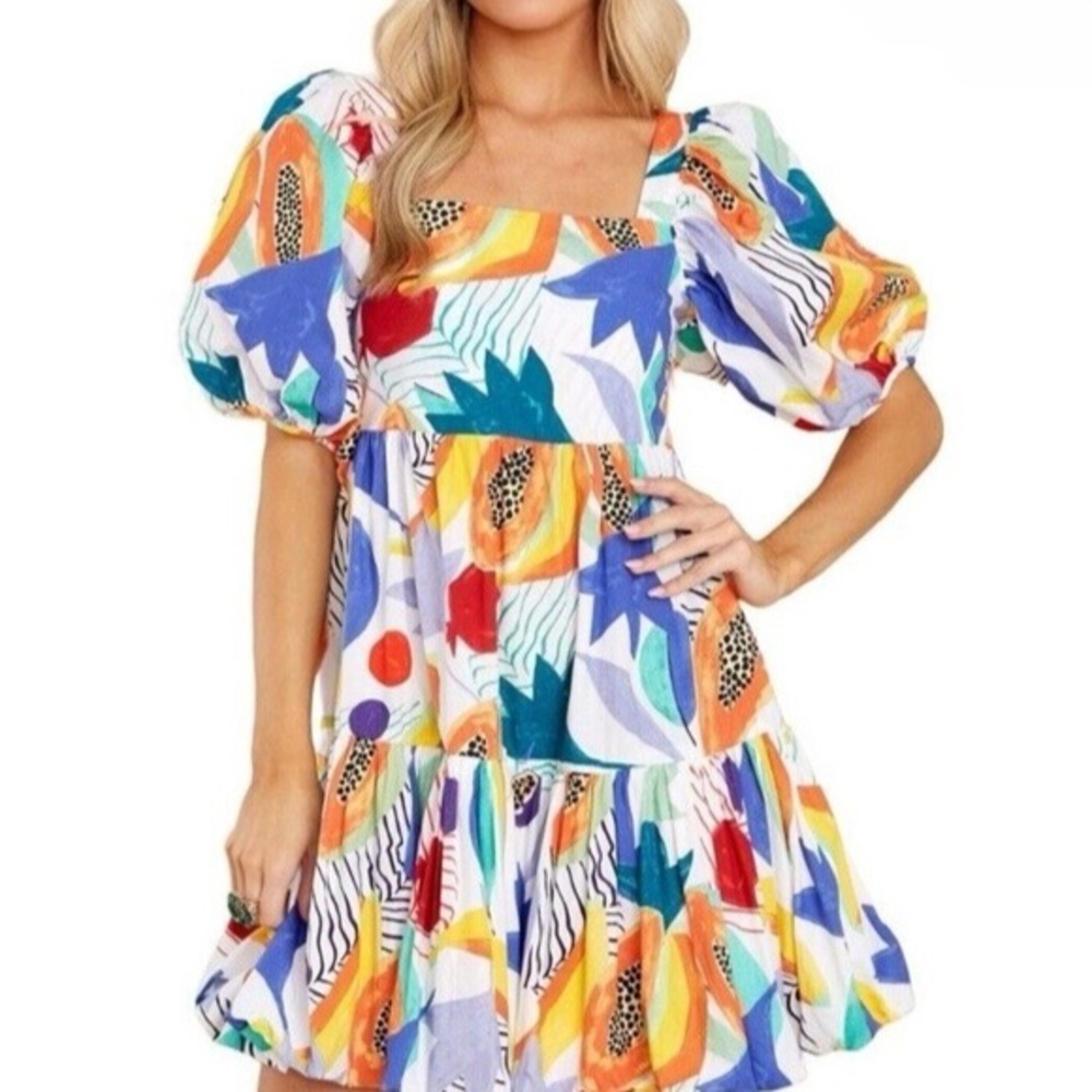 Oliphant Dress Bubble Hem Mini Dress XS Papaya Print Multicolor NWT 🍍